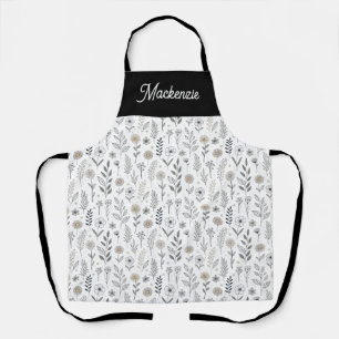 Wildflower Modern Boho Stylish Monogram Name Apron