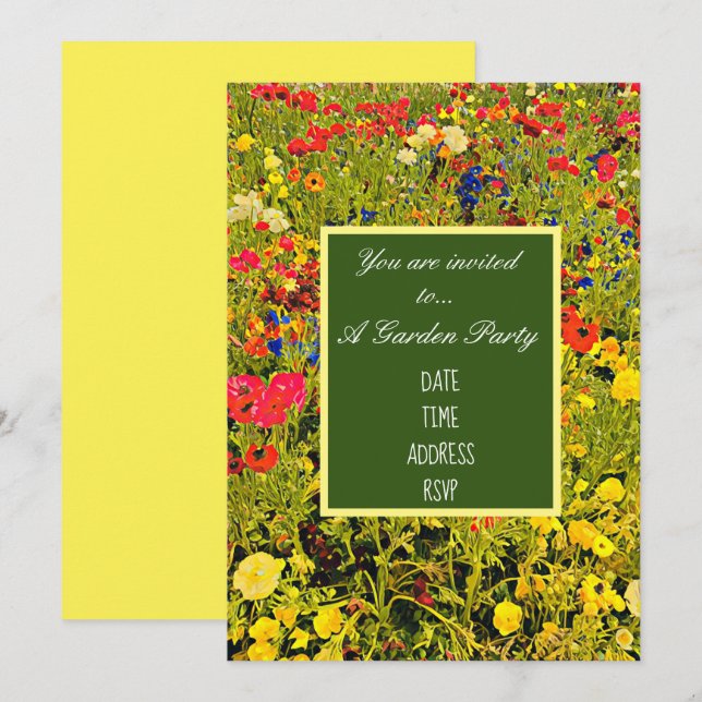 Wildflower modern design garden party invitation (Front/Back)