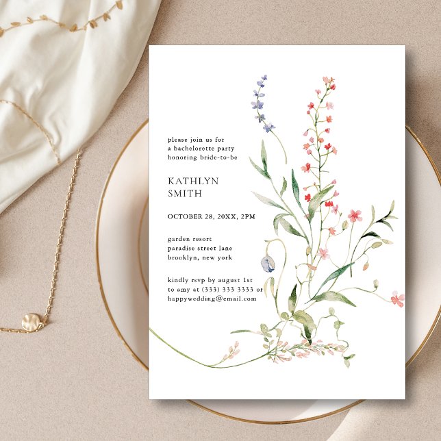 Wildflower Modern Floral Garden Bachelorette Party Invitation (Creator Uploaded)