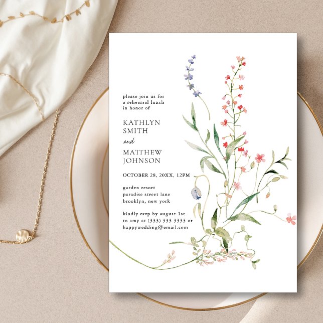 Wildflower Modern Floral Garden Rehearsal Lunch Invitation (Creator Uploaded)