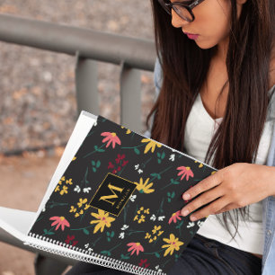 Wildflower Modern Monogram Personalized Floral Notebook