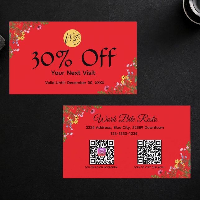  Wildflower Modern Restaurant Qr Code Menu and  Discount Card (Creator Uploaded)