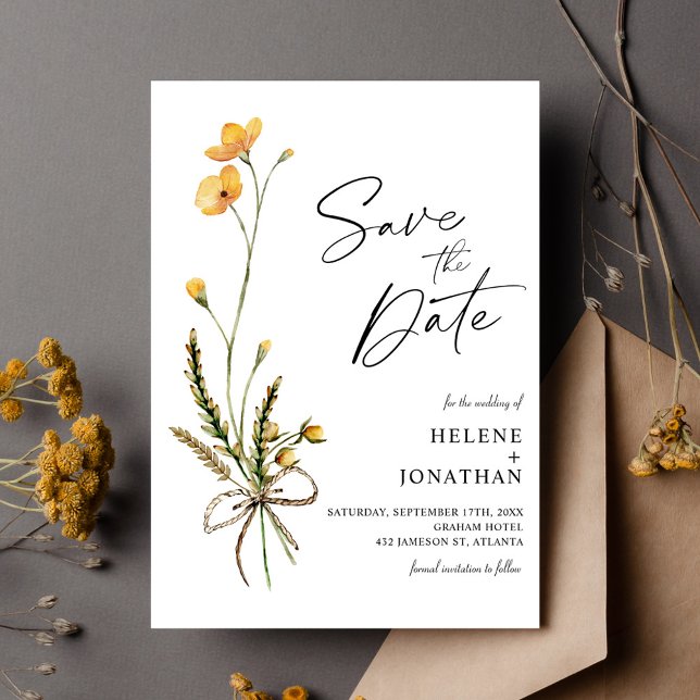 Wildflower Modern Rustic Botanical Elegant Wedding Save The Date (Wildflower Modern Rustic Botanical Elegant Wedding Save The Date)