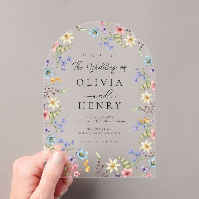 Wildflower Modern Spring Garden Wedding Acrylic Invitations (Insitu (Handheld))