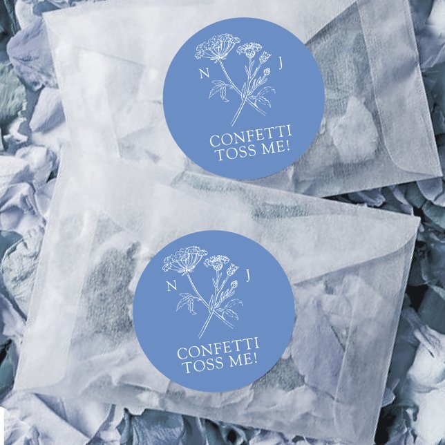 Wildflower monogram blue confetti toss me classic round sticker (Creator Uploaded)