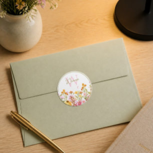 Wildflower Monogram Classic Round Sticker