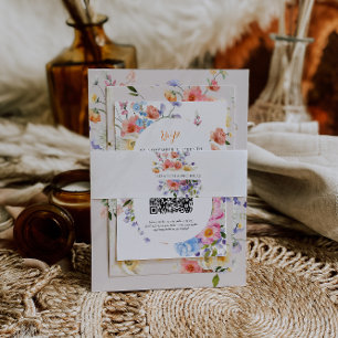 Wildflower Monogram   Floral Wedding Invitation Belly Band