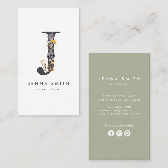 Wildflower Monogram J Business Card (Front/Back)