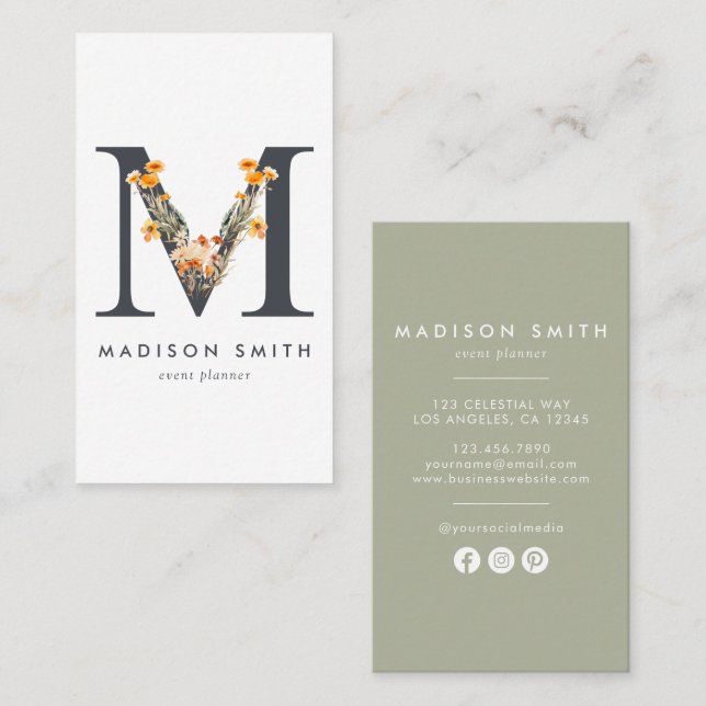 Wildflower Monogram M Business Card (Front/Back)