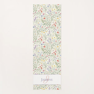 Wildflower Monogram Name Watercolor Lilla White Yoga Mat