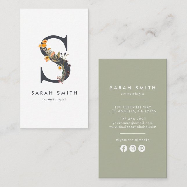 Wildflower Monogram S Business Card (Front/Back)