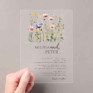 Wildflower Monogram Wedding  Acrylic Invitations