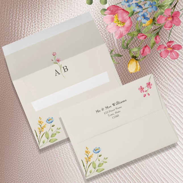 Wildflower Monogram Wedding Envelope (Creator Uploaded)