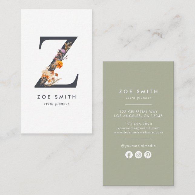 Wildflower Monogram Z Business Card (Front/Back)