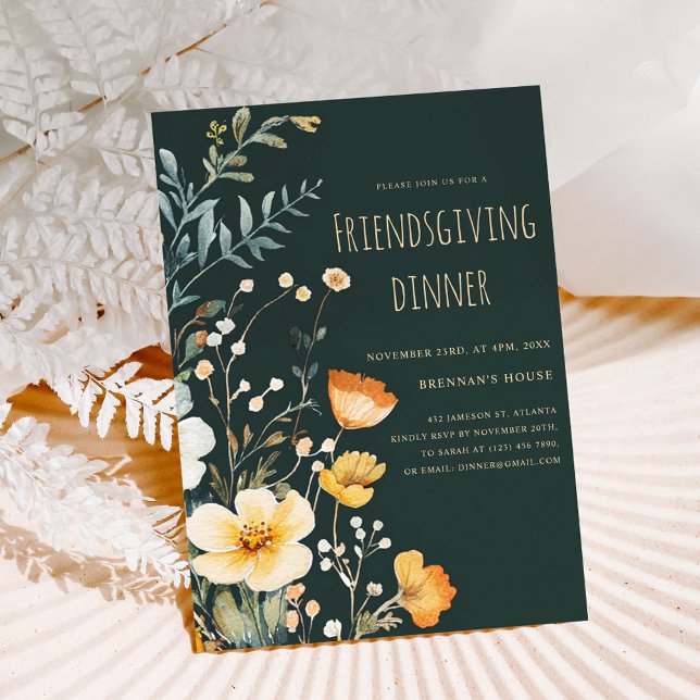 Wildflower Moody Thanksgiving Friendsgiving Dinner Invitation (Wildflower Moody Thanksgiving Friendsgiving Dinner Invitation)