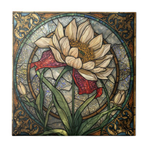 Wildflower Mosaic Stained Glass Botanical Floral Tile