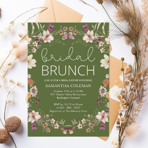 Wildflower Moss Green Bridal Brunch Bridal Shower Invitation