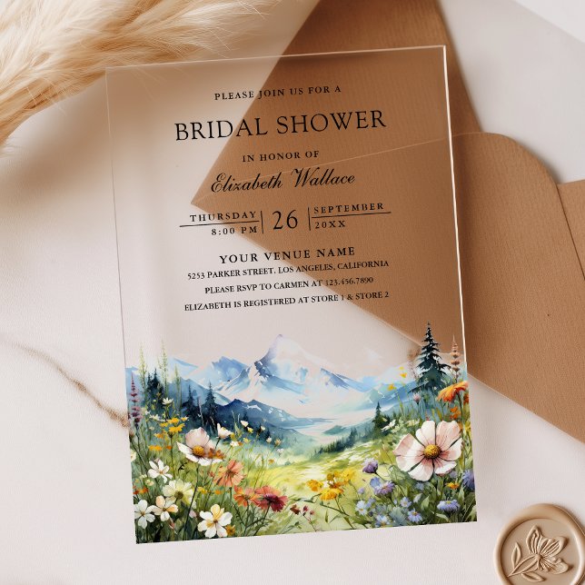 Wildflower Mountain Meadow Bridal Shower Acrylic Invitations (Creator Uploaded)