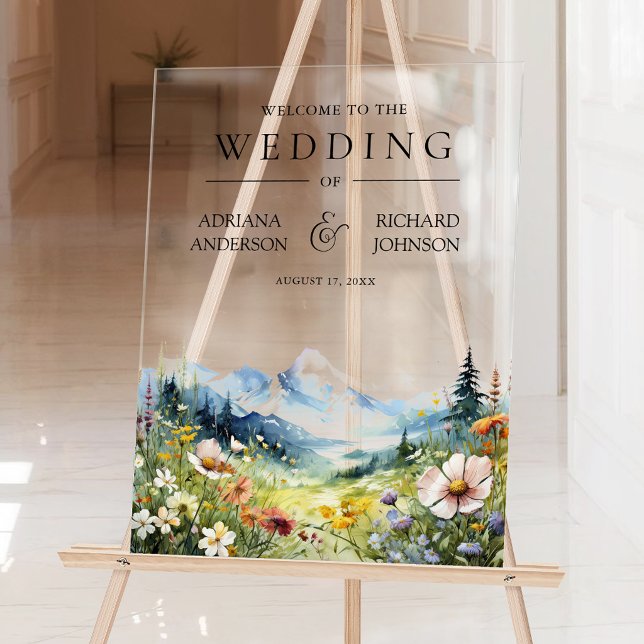 Wildflower Mountain Meadow Wedding Welcome Acrylic Sign (Creator Uploaded)