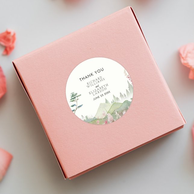 Wildflower Mountain Watercolor Wedding Classic Round Sticker (Creator Uploaded)