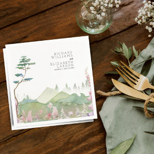 Wildflower Mountain Watercolor Wedding Napkin