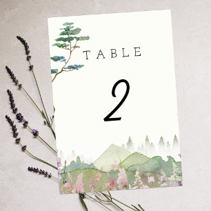 Wildflower Mountain Watercolor Wedding Table Number