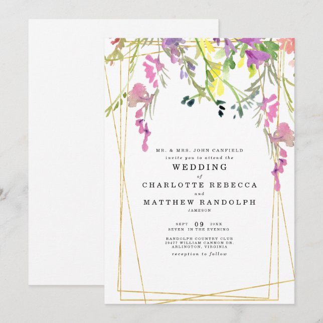 Wildflower Multicolor Floral Parent Wedding Invitation (Front/Back)