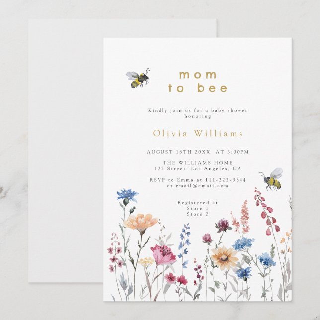 Wildflower Mum To Bee Meadow Baby Shower Invitation (Front/Back)