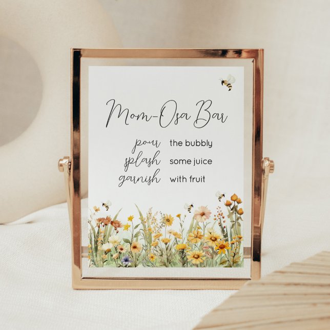 Wildflower Mummy to Bee Baby Shower Mum Osa Bar Poster (Mommy to Bee Wildflower Baby Shower Mom Osa Bar Sign)