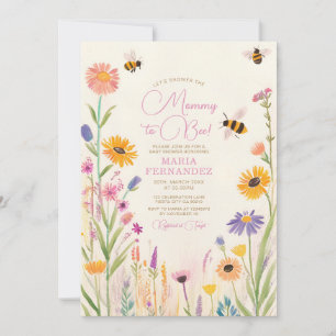 Wildflower Mummy to Bee Baby Shower Pink Invitation