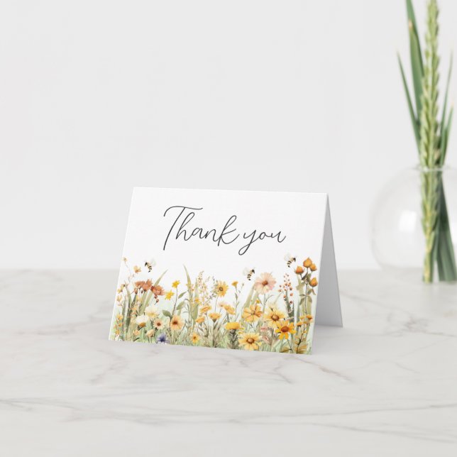 Wildflower Mummy to Bee Baby Shower Thank You Card (Front)