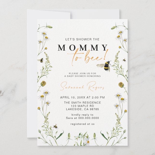 Wildflower Mummy To Bee Gender Neutral Baby Shower Invitation (Front)