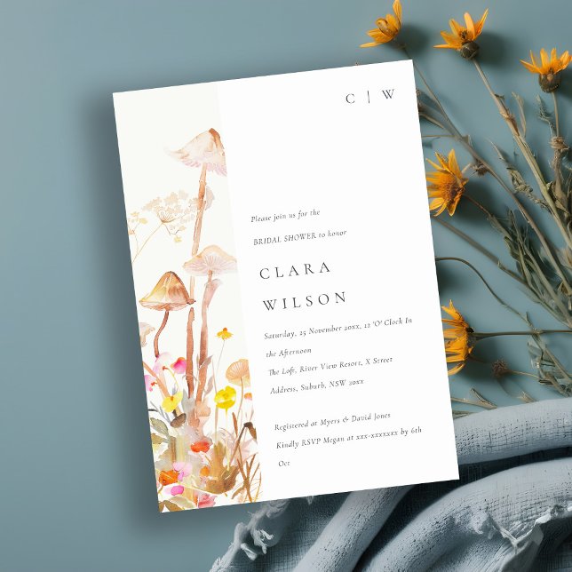 Wildflower Mushroom Autumn Botanical Bridal Shower Invitation (Creator Uploaded)
