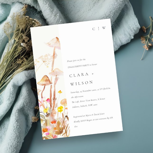 Wildflower Mushroom Autumn Botanical Engagement Invitation (Creator Uploaded)