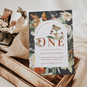 Wildflower Mushroom   Boho 1st Birthday  Invitation
