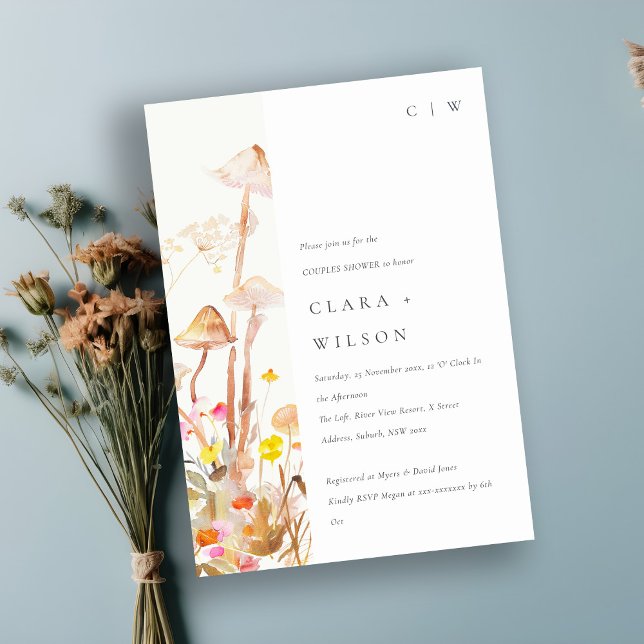 Wildflower Mushroom Fall Botanical Couples Shower Invitation (Creator Uploaded)