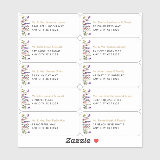 Wildflower Name Wedding Guest Address Labels (Sheet)