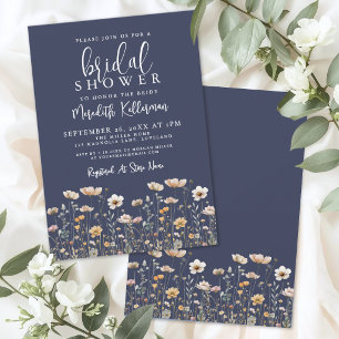 Wildflower Navy Blue Bridal Shower Invitation