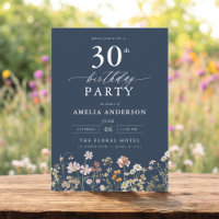 Wildflower Navy Blue Garden Floral 30th Birthday