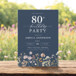 Wildflower Navy Blue Garden Floral 80th Birthday Invitation<br><div class="desc">Celebrate in style with a garden floral calligraphy 80th birthday invitation, perfect for a milestone event. Featuring vibrant floral designs and elegant calligraphy, this invitation sets a whimsical yet sophisticated tone for your celebration. The lush garden theme blends natural beauty with graceful typography, creating a timeless and inviting look. Ideal...</div>