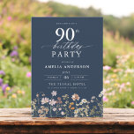 Wildflower Navy Blue Garden Floral 90th Birthday Invitation<br><div class="desc">Celebrate in style with a garden floral calligraphy 90th birthday invitation, perfect for a milestone event. Featuring vibrant floral designs and elegant calligraphy, this invitation sets a whimsical yet sophisticated tone for your celebration. The lush garden theme blends natural beauty with graceful typography, creating a timeless and inviting look. Ideal...</div>
