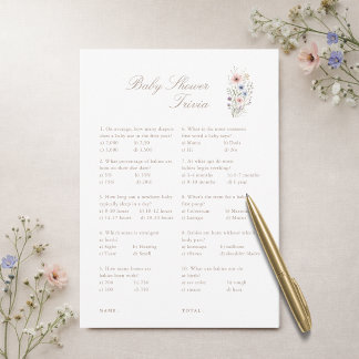 Wildflower Neutral Baby Shower Trivia Game Card
