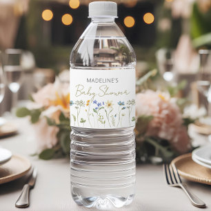 Wildflower Neutral Baby Shower Water Bottle Label