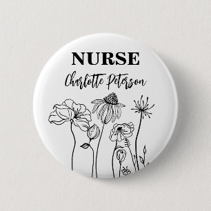 Wildflower Nurse Name Tag  6 Cm Round Badge