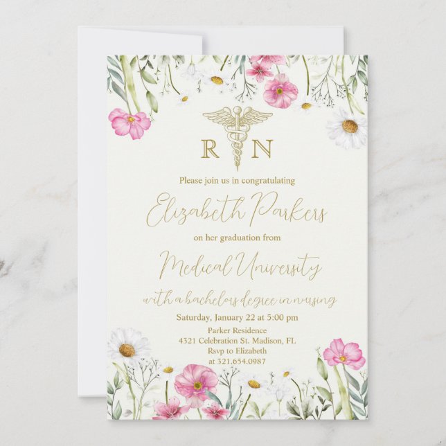 Wildflower Nursing Graduation Party RN  Invitation (Front)