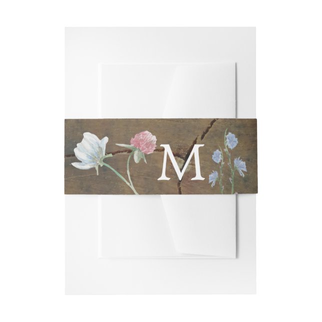 Wildflower Oak Wood Wedding Invitation Belly Band (Front Example)