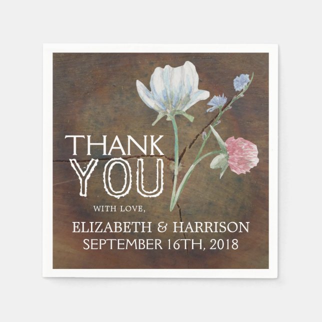 Wildflower Oak Wood Wedding Napkin (Front)