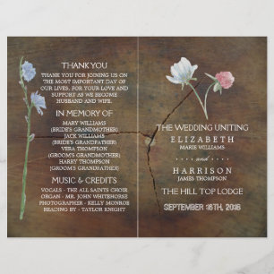 Wildflower Oak Wood Wedding Program