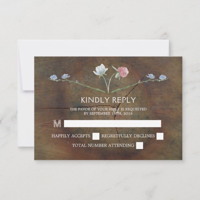 Wildflower Oak Wood Wedding RSVP (Front)