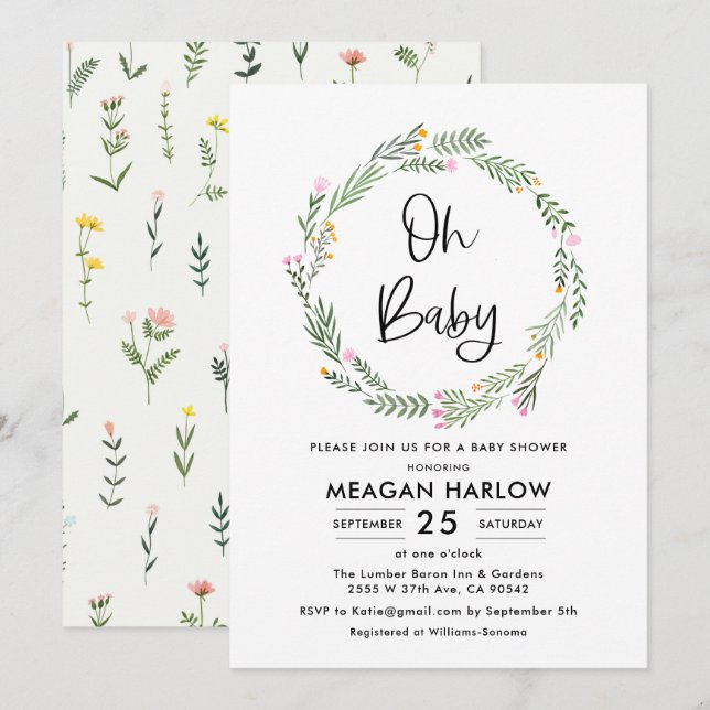 Wildflower Oh Baby Girl Baby Shower Invitation (Front/Back)